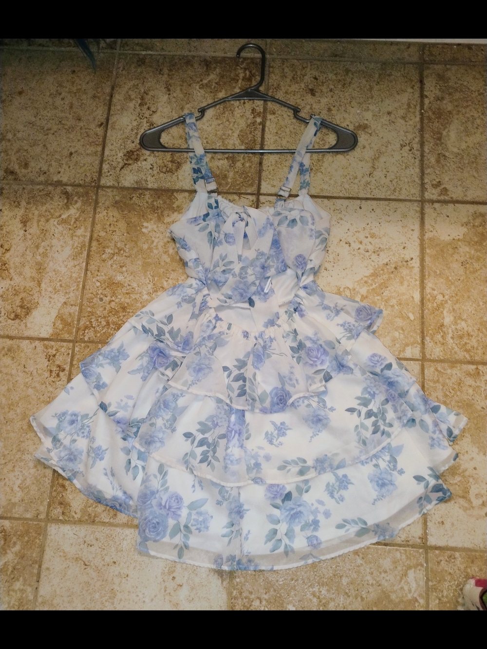 Lovely Day White and Blue Floral Tiered Sundress for Girls